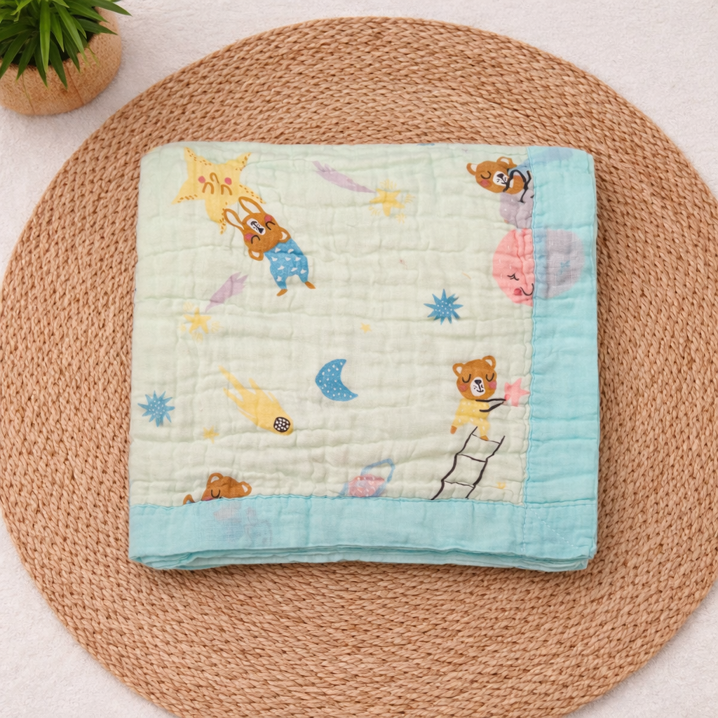 100% Cotton Muslin Baby Blanket 6 Layer Soft Blanket Muslin Blanket for Kids Baby Infants -GREEN PANDA CODE:NBE